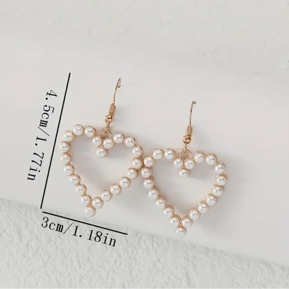 Heart Faux Pearl Drop Earrings - Picture 2 of 3